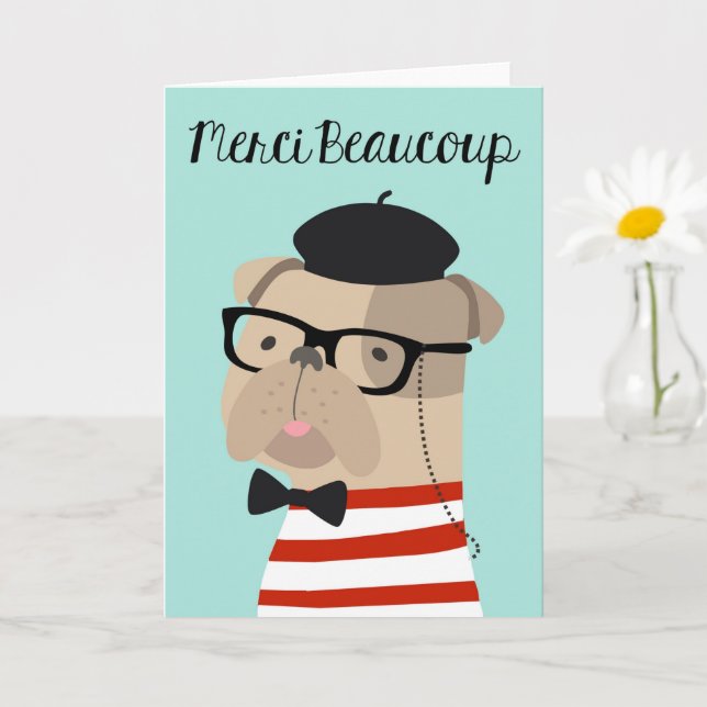 Cartões de agradecimentos em francês - Frenchie Bu (Planta pequena)