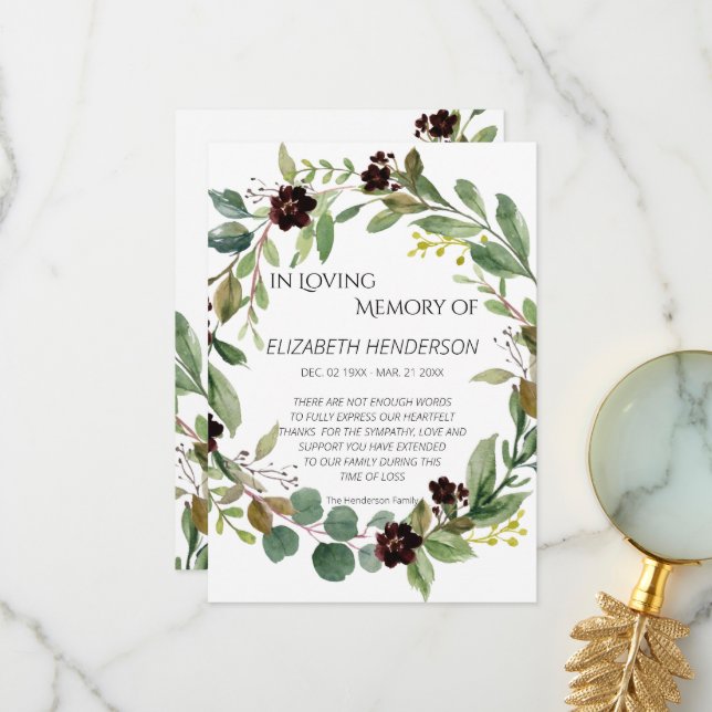 Cartões de agradecimentos em memória de simpatia. (Frente/Verso In Situ)