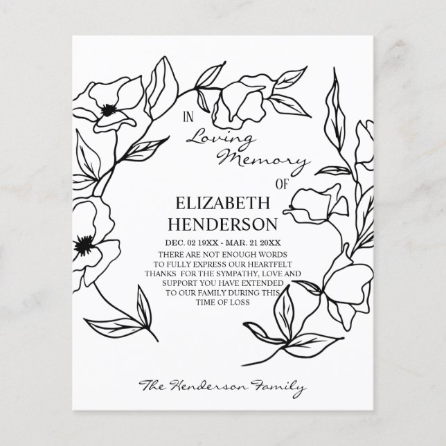 Cartões de agradecimentos em memória de simpatia p (Frente)