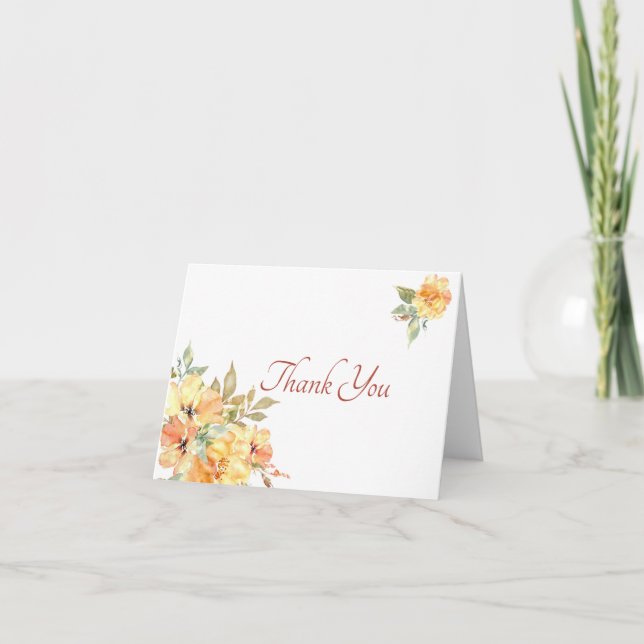 Cartões de agradecimentos floral amarelo e cor de  (Frente)