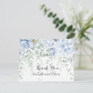 Cartões de agradecimentos Floral Azul-claro e Rosa