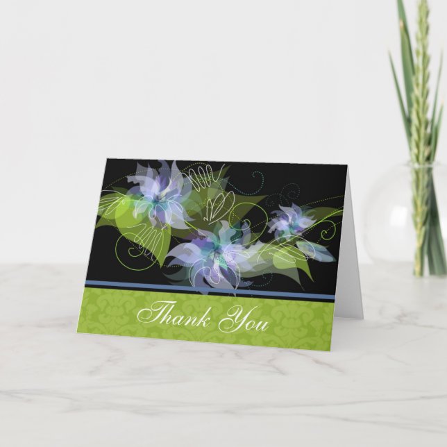 Cartões de agradecimentos Floral Azul com Damask (Frente)