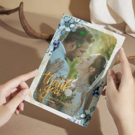 Cartões de agradecimentos Floral Azul Rustic Dusty