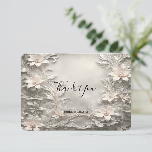 Cartões de agradecimentos Floral Branco (Em pé/Frente)