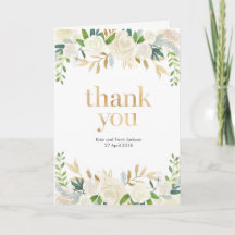 Cartões de agradecimentos floral branco e Dourado