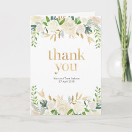 Cartões de agradecimentos floral branco e Dourado