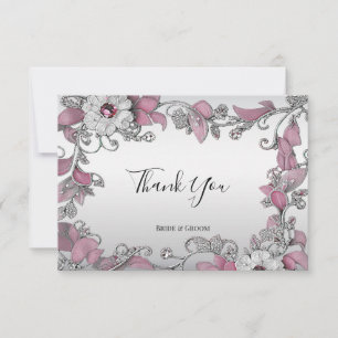 Cartões de agradecimentos Floral Branco Prateado R