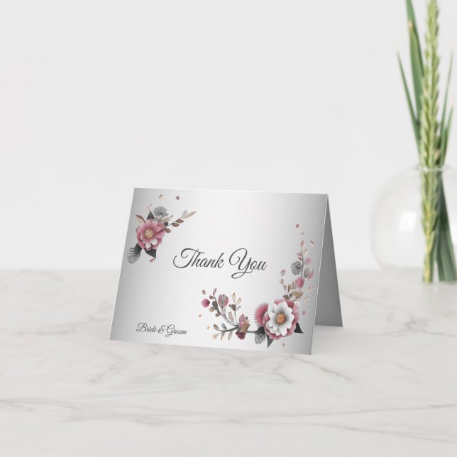 Cartões de agradecimentos Floral Branco Rosa (Frente)