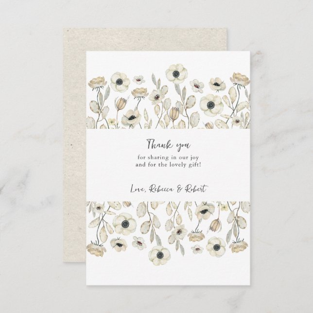 Cartões de agradecimentos Floral Branco Simples (Frente/Verso)