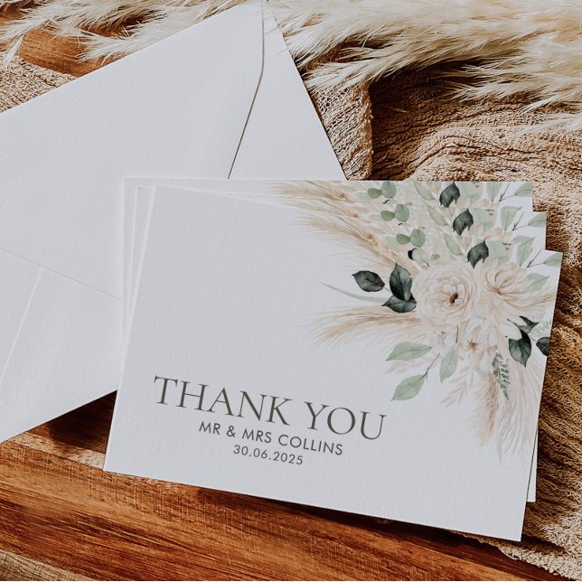 Cartões de agradecimentos Floral Branco Verde Flor (VICTORIA | Elegant Greenery Wedding Thank You Card Flat | Matching items available)