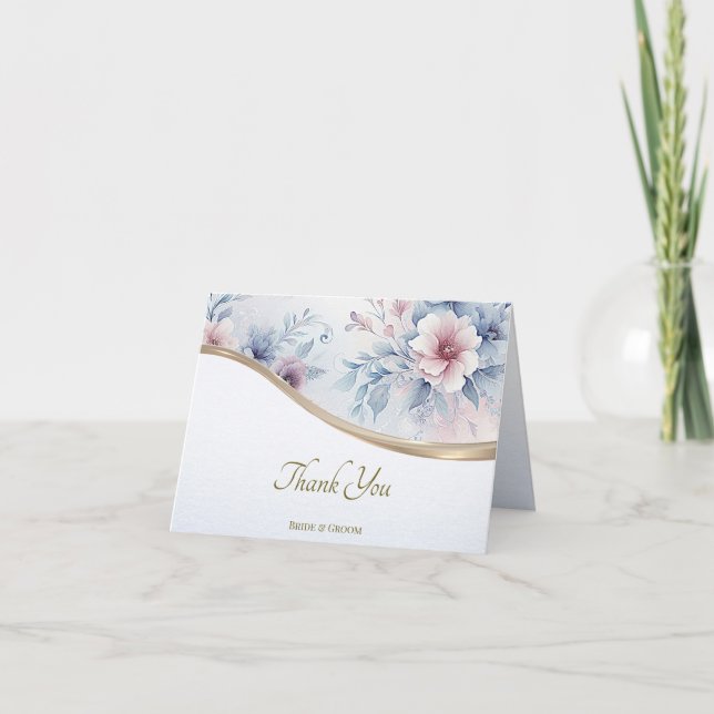 Cartões de agradecimentos Floral Cor-de-Água Azul  (Frente)