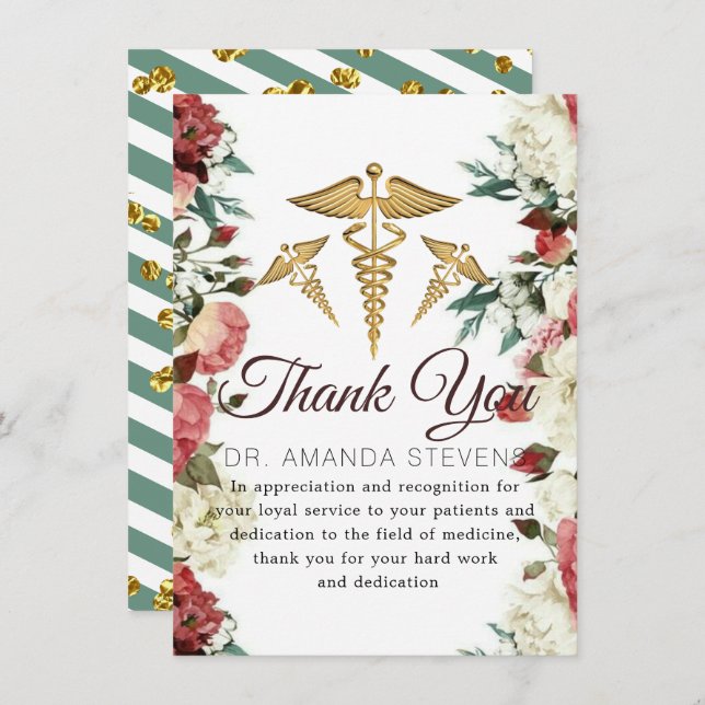Cartões de agradecimentos Floral de Doutores Burgu (Frente/Verso)