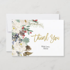 Cartões de agradecimentos Floral de Natal Dourado