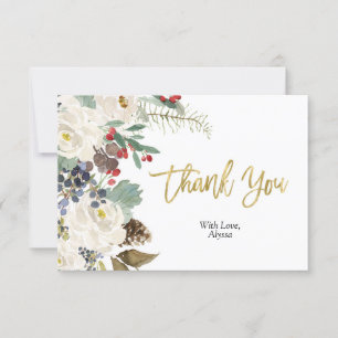 Cartões de agradecimentos Floral de Natal Dourado