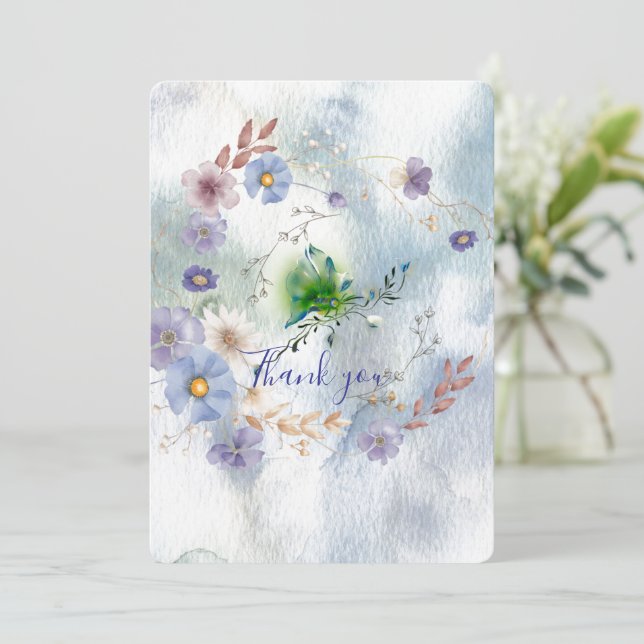 Cartões de agradecimentos floral e branco (Em pé/Frente)