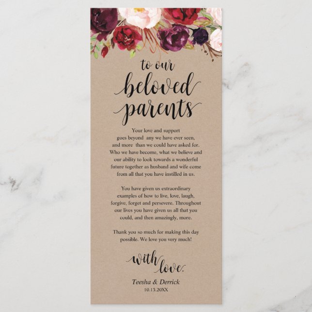 Cartões de agradecimentos Floral Kraft Place Burgu (Frente)