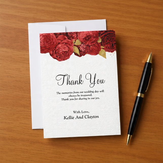 Cartões de agradecimentos Floral Vermelho E Dourad (Criador carregado)