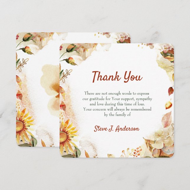 Cartões de agradecimentos Funeral Autum Floral Wat (Frente/Verso)