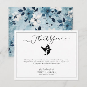 Cartões de agradecimentos Funeral Floral Azul ouro