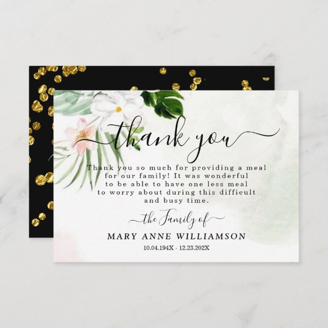 Cartões de agradecimentos Funeral Floral Elegante  (Frente/Verso)