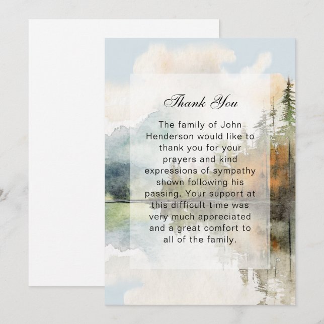 Cartões de agradecimentos Funeral Rustic Lake (Frente/Verso)