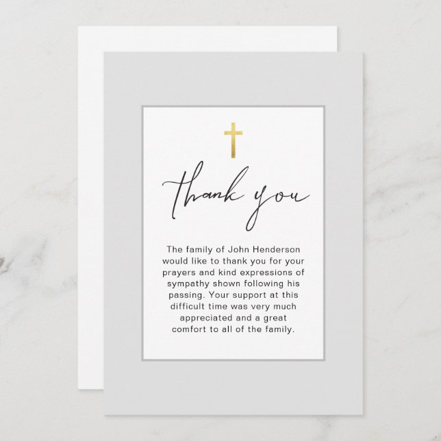 Cartões de agradecimentos Funeral Simples de Cinza (Frente/Verso)