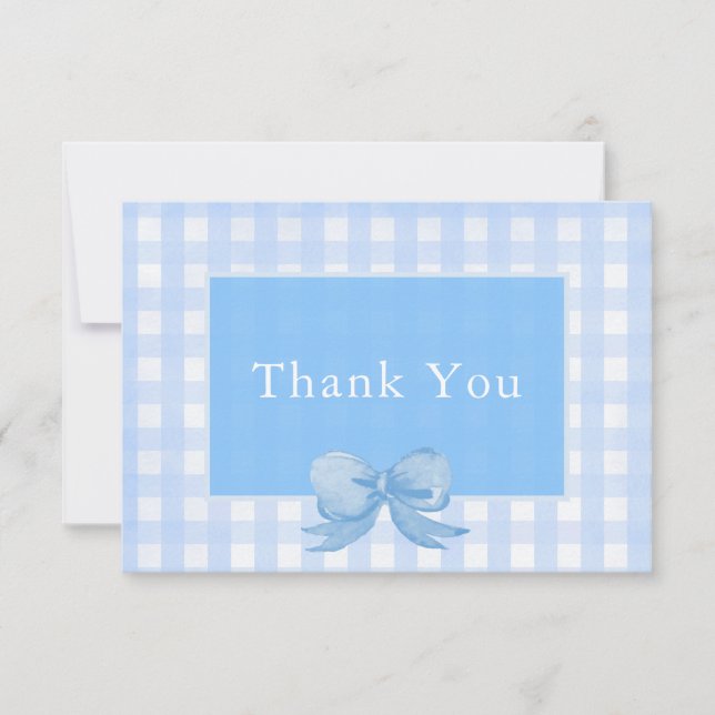 Cartões de agradecimentos Gingham Arco Azul Bebê (Frente)