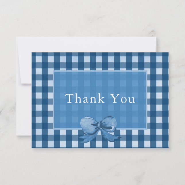 Cartões de agradecimentos Gingham Arco Azul Marinh (Frente)