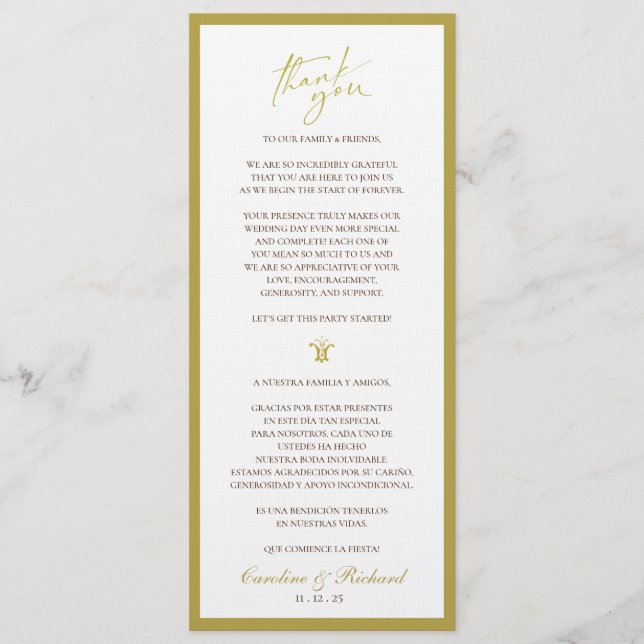 Cartões de agradecimentos. Inglês e espanhol (Frente)