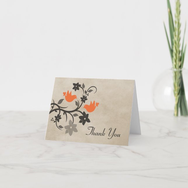 Cartões de agradecimentos Laranja Floral (Frente)