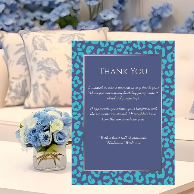 Cartões de agradecimentos-Leopardo-Azul-Impressão (Thank You Card-Leopard Print-Blue)