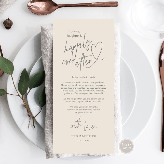 Cartões de agradecimentos moderno, bonitinho, de C (Modern cute, Wedding Place Setting Thank You Card, Hand drawn Heart, in Dark Grey and Cream)