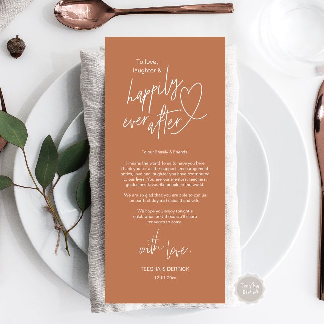 Cartões de agradecimentos moderno, bonitinho, de C (Modern cute, Wedding Place Setting Thank You Card, Hand drawn Heart, in Copper)