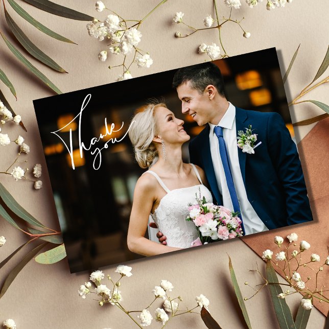 Cartões de agradecimentos Moderno de Casamento de  (Modern Photo Wedding Thank You Card)