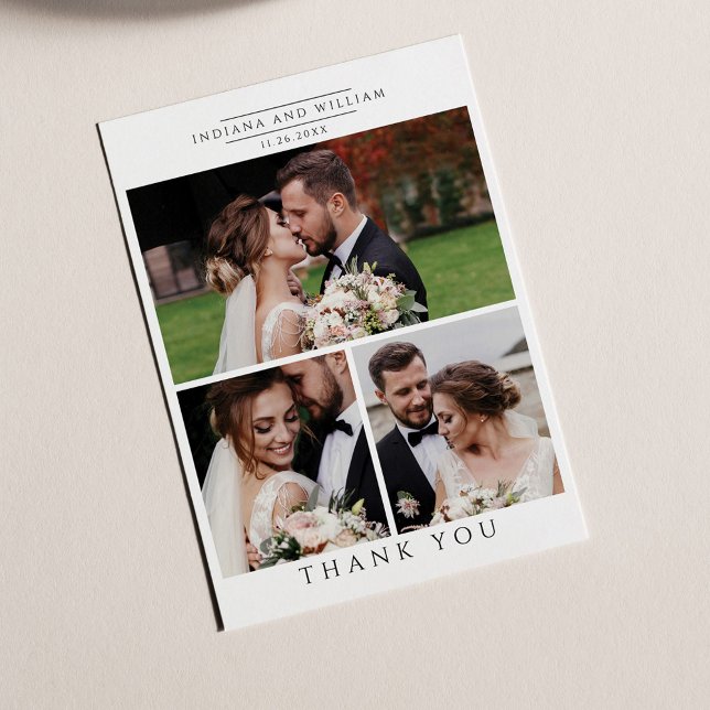 Cartões de agradecimentos Moderno de Colagem de Fo (Multi Photo Wedding Thank You Card)