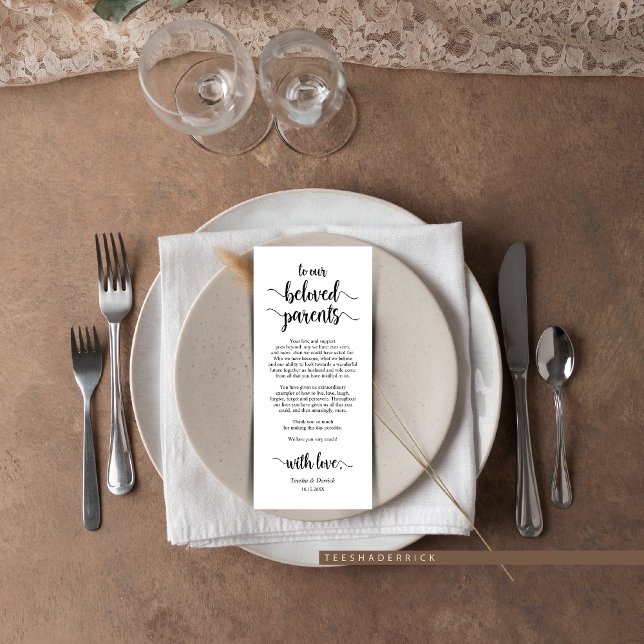 Cartões de agradecimentos Moderno Russo, Preto, De (Wedding Dinner Place Setting Thank You Card, for Our Beloved Parents, in Modern Rustic themed)