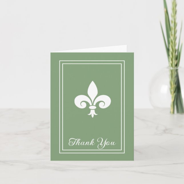 Cartões de agradecimentos Moss Green Fleur de Lis (Frente)