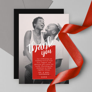 Cartões de agradecimentos Na moda Red White Photo 
