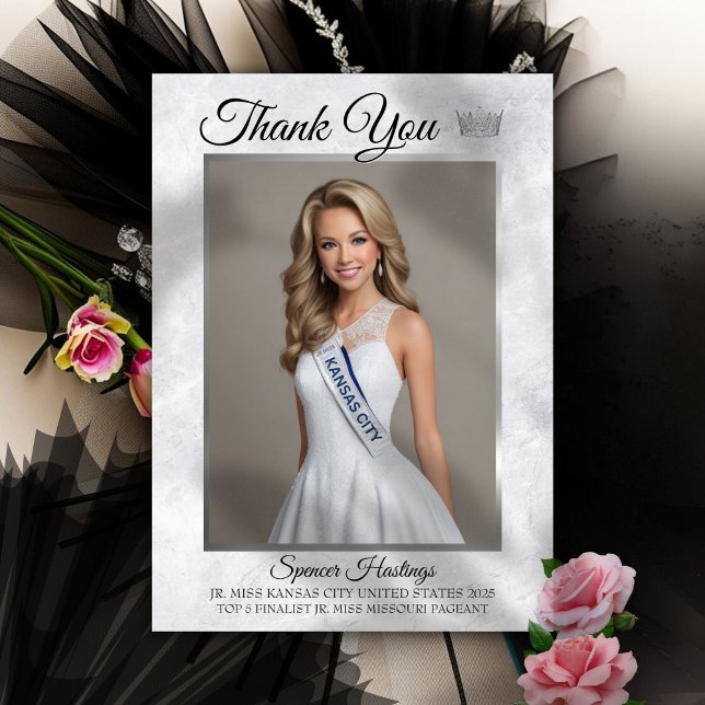 Cartões de agradecimentos Pageant Marble Ice (This custom thank you card features your photo, pageant title, and space for a personal message)