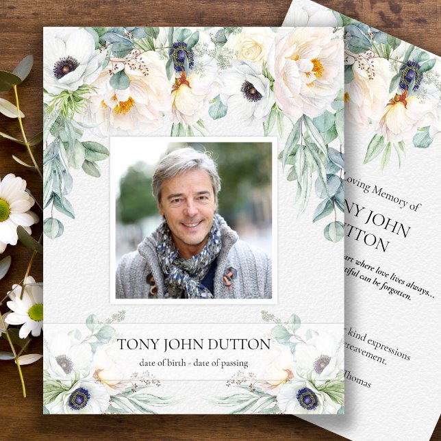 Cartões de agradecimentos para Rosas Brancas Funer (Eucalyptus and White Roses Sympathy Bereavement Memorial Funeral Thank You Card)