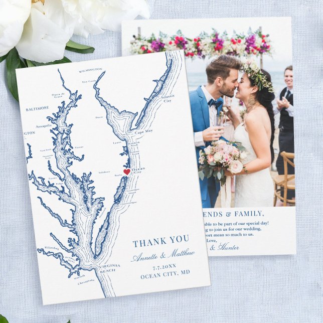 Cartões de agradecimentos Plana de Casamento de Oc (These Ocean City Maryland photo thank you cards are perfect for your Maryland destination wedding
)