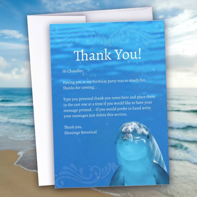 Cartões de agradecimentos plano do oceano azul gol (Dolphin Blue Ocean Flat Thank You Card)