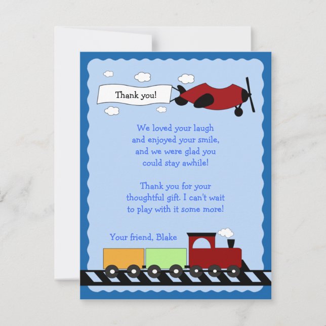 Cartões de agradecimentos plano para comboio e avi (Frente)