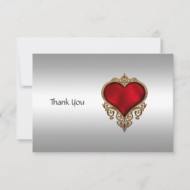 Cartões de agradecimentos Prata e Coração (Frente)
