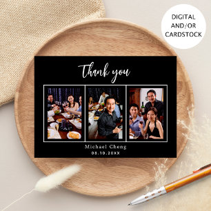 Cartões de agradecimentos preto de fotos branco de