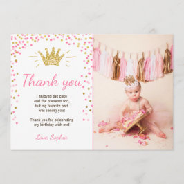 Cartões de agradecimentos Princesa Birthday Dourad
