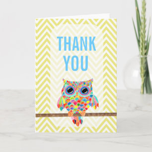 Cartões de agradecimentos Rainbow Owl Chevron