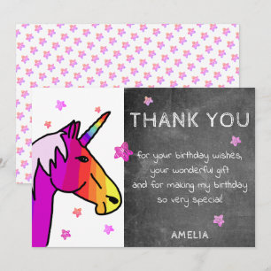 Cartões de agradecimentos Rainbow Unicorn Chalkboa