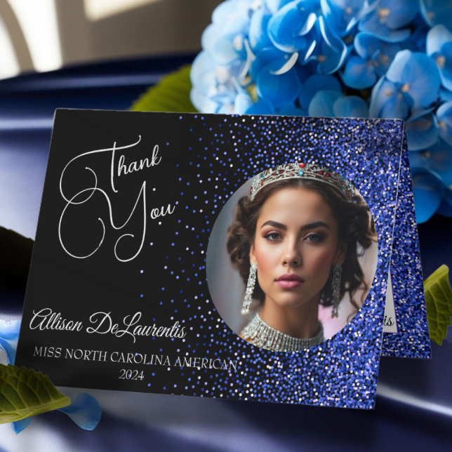 Cartões de agradecimentos Real Glitz Pageant Glitz (This pageant thank you card design features a rich royal glitz background with custom photo and text)