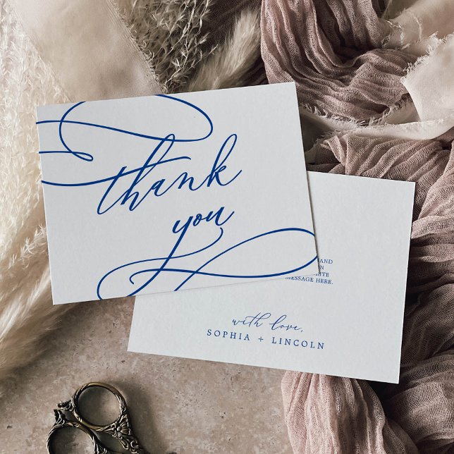 Cartões de agradecimentos Romântico de Casamento P (Romantic Sapphire Blue Flat Wedding Thank You Card)